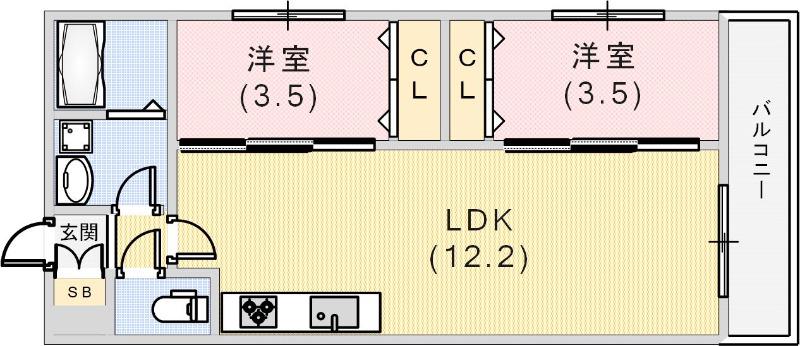 TIO SERENO ティオセレーノ(2LDK/3階)の間取り写真