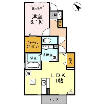 プルニエ A棟(1LDK/1階)の間取り写真