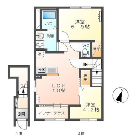 大宮町アパート(2LDK/2階)の間取り写真