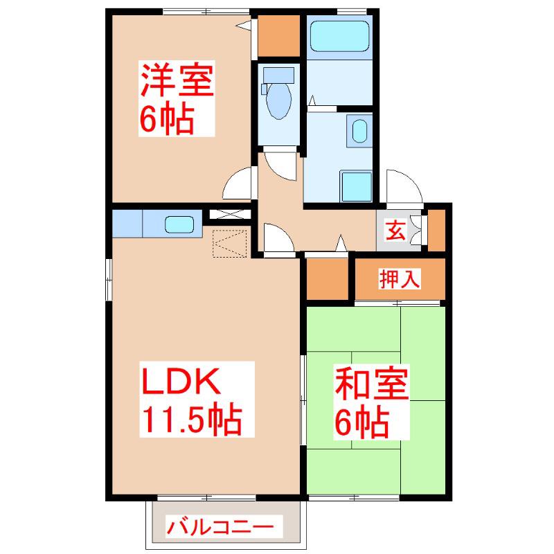 セジュールタイガーB棟(2LDK/2階)の間取り写真