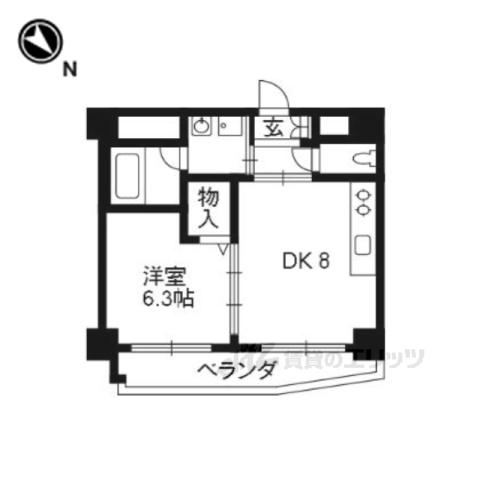 プリオーレリベルタ桂 A棟(1DK/2階)の間取り写真