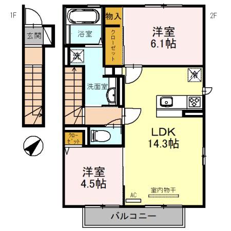 HONU・REPOS(2LDK/2階)の間取り写真
