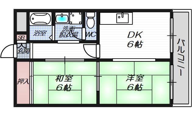 レナジア住之江公園前(2DK/4階)の間取り写真
