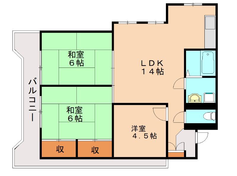 第三睦実ビル(3LDK/6階)の間取り写真
