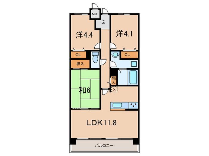 ウエストコート11番街(3LDK/13階)の間取り写真