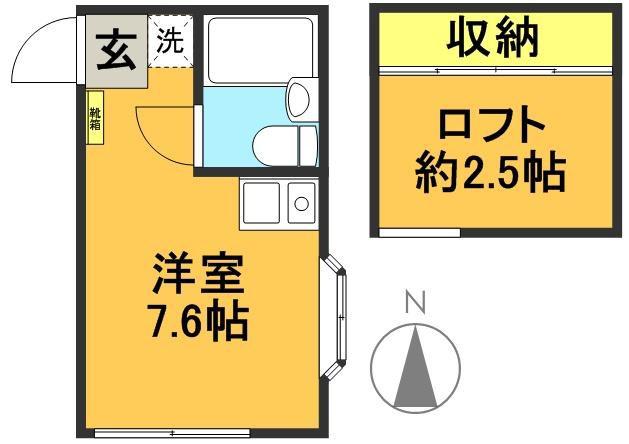 グランドールM(ワンルーム/2階)の間取り写真