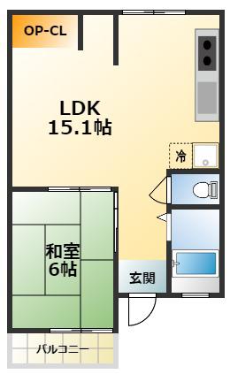 鳴尾コーポ(1LDK/5階)の間取り写真