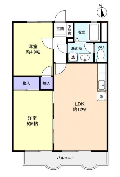 グレース田喜野井I番館(2LDK/2階)の間取り写真