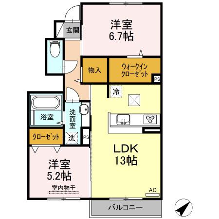 グランディール長楽寺(2LDK/1階)の間取り写真