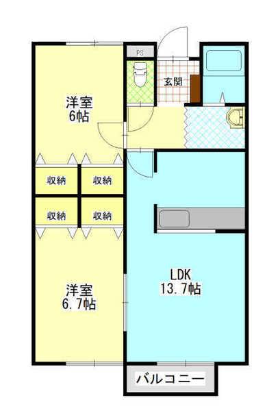 エクセランプラース(2LDK/2階)の間取り写真