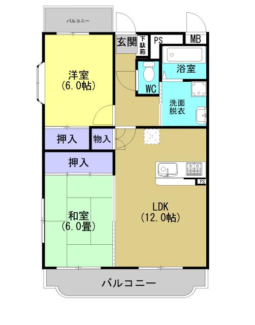 グランディールIII(2LDK/1階)の間取り写真