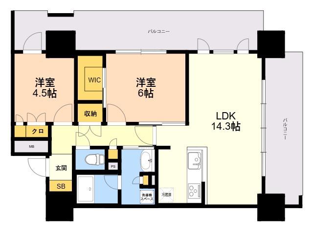 RJRプレシア吉塚駅前Ⅱ(2LDK/14階)の間取り写真