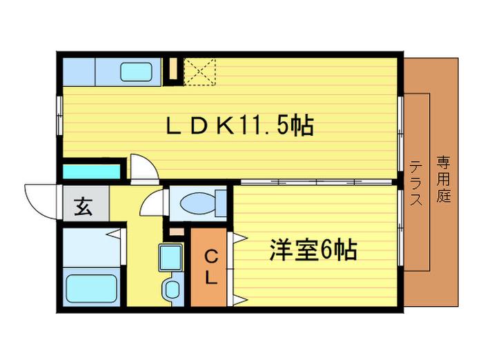 リバーサイド桂川B棟(1LDK/1階)の間取り写真