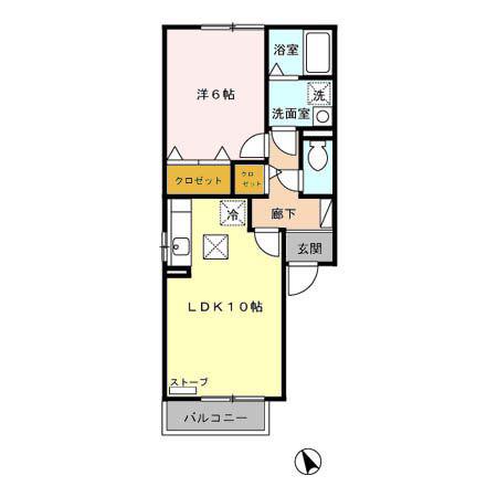 ファーストライフB(1LDK/1階)の間取り写真