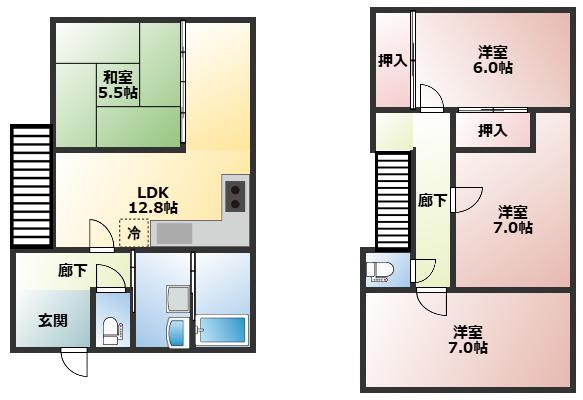 リバーサイド駒見(2DK/3階)の間取り写真
