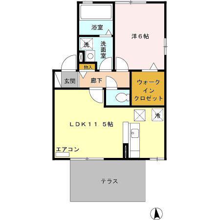 クレアールS A棟(1LDK/1階)の間取り写真
