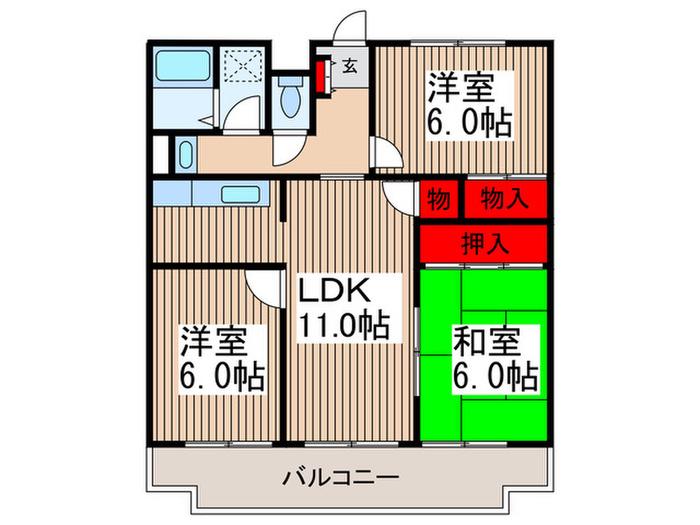 ベルヴィーユ弐番館(3LDK/3階)の間取り写真