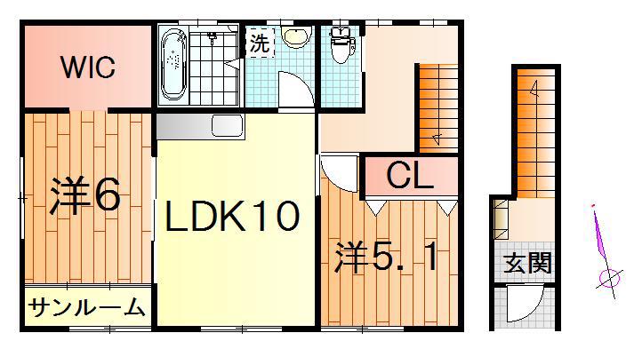 メゾン・ジュネスVIII(2LDK/2階)の間取り写真
