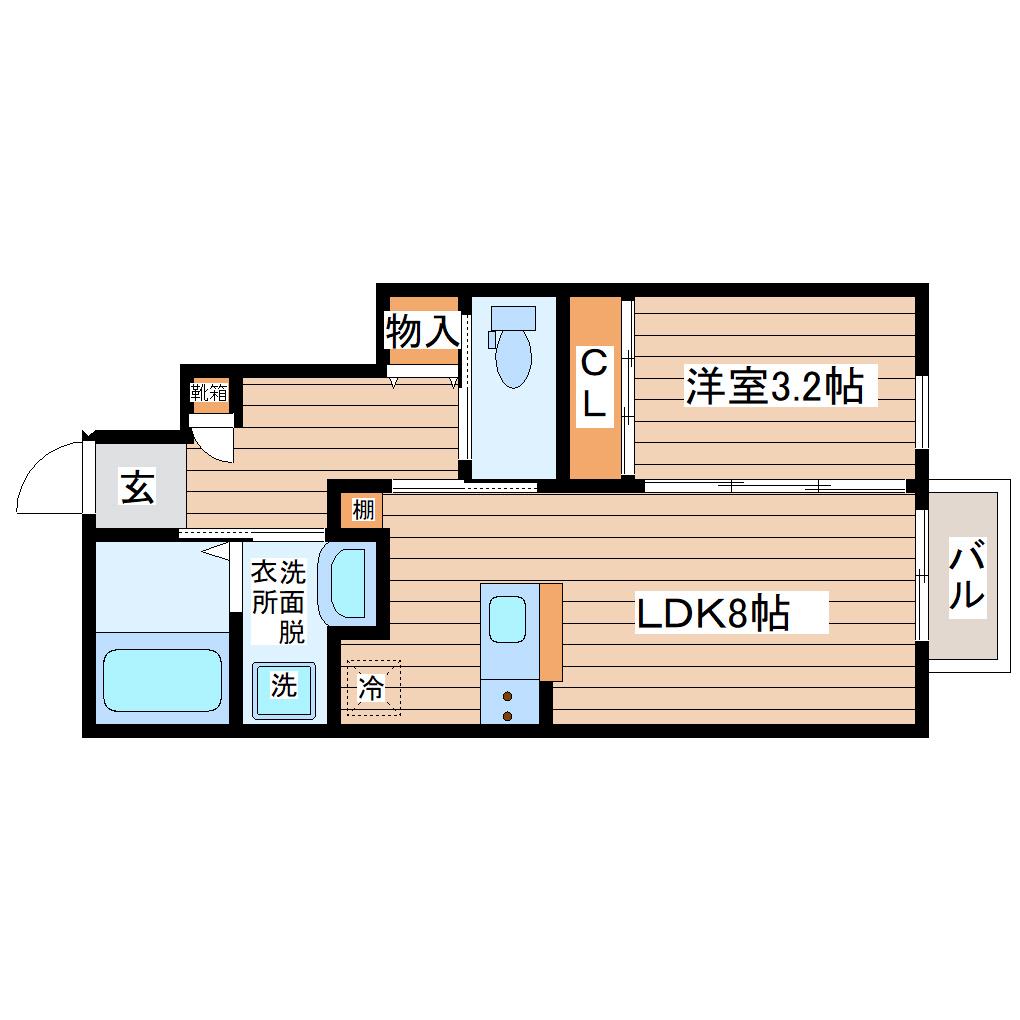 BAUアザヒガ(1LDK/1階)の間取り写真