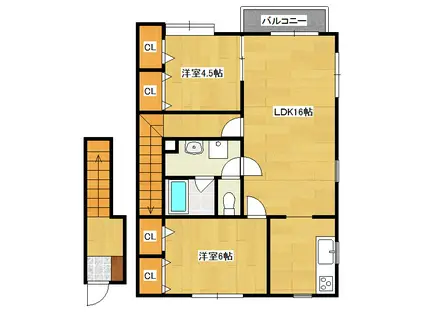 ディアコートI(2LDK/2階)の間取り写真