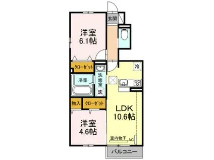 クリスタルハイツ B(2LDK/1階)の間取り写真