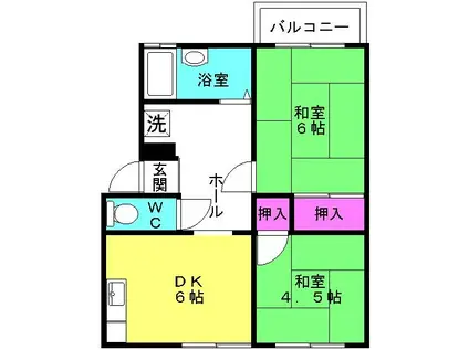 荒木ハイツ(2DK/2階)の間取り写真
