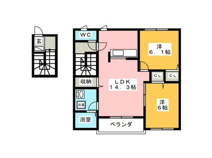 BELLE GARDEN 下西郷(2LDK/2階)の間取り写真