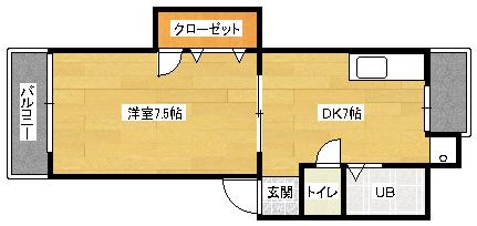 ユースピアみなみ(1DK/1階)の間取り写真