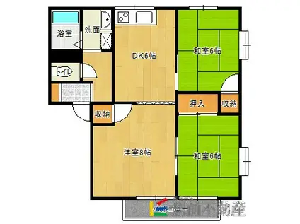 ル・ポンドレタン雪竹C棟(3DK/2階)の間取り写真