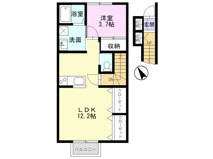 カノッサ茄子川(1LDK/2階)の間取り写真