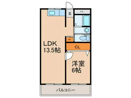 シャトーピープル(1LDK/3階)の間取り写真
