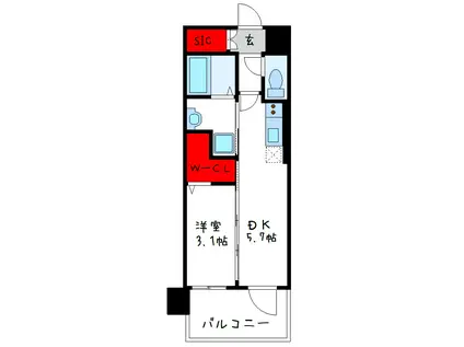 エステムコート大阪プリューム(1DK/6階)の間取り写真
