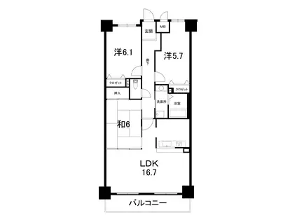 グローバル草津壱番館(3LDK/1階)の間取り写真