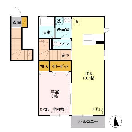 STELLA COURT(1LDK/2階)の間取り写真