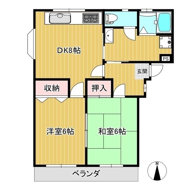 コーポメルヴェール(2DK/1階)の間取り写真