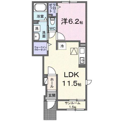 ルーク A(1LDK/1階)の間取り写真