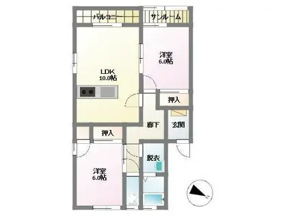 ウエストヒルズA(2LDK/1階)の間取り写真