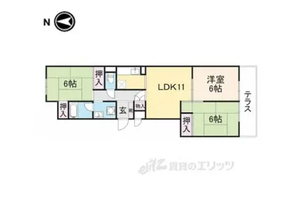 エクセルハイツ第2学園前(3LDK/1階)の間取り写真