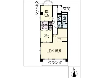 ペールジャルダン八事(2LDK/2階)の間取り写真