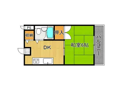 長原第一マンション(1DK/4階)の間取り写真