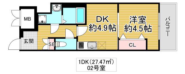 GARDENIA高井田(1DK/8階)の間取り写真