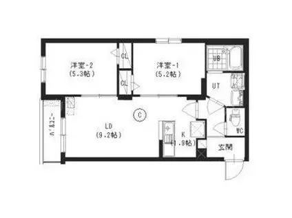 グランディール平岸(2LDK/4階)の間取り写真