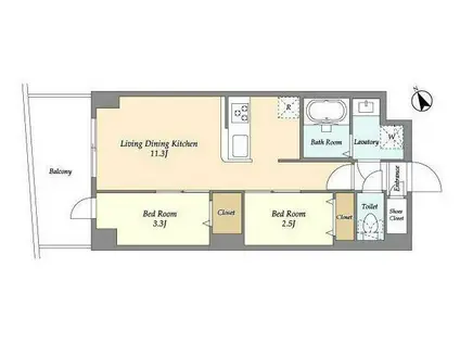 アルファコート曳舟2(2LDK/6階)の間取り写真