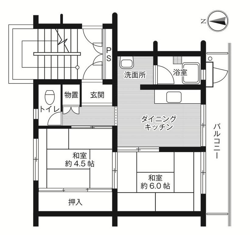 ビレッジハウス伊万里2号棟(2DK/1階)の間取り写真