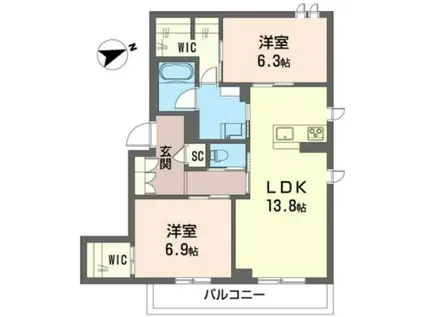 SHAMAISONグランド エルサ(2LDK/2階)の間取り写真