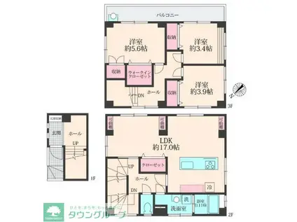 狭山市入間川1丁目マンション(3LDK/1階)の間取り写真