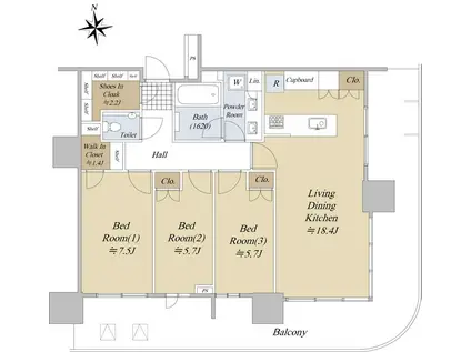 HARUMI FLAG SUN VILLAGE T棟(3LDK/15階)の間取り写真