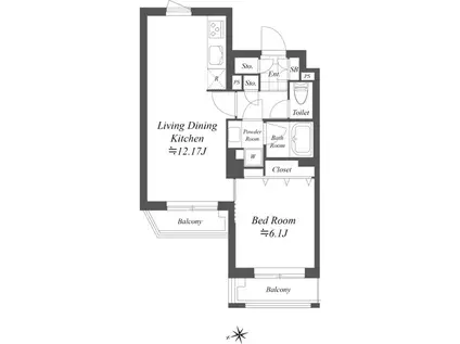 GRANDUO世田谷XI(1LDK/4階)の間取り写真