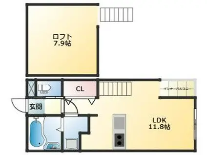 SPUMONI B棟(1LDK/2階)の間取り写真