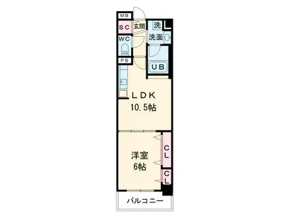 グランセジュール大国町(1LDK/3階)の間取り写真